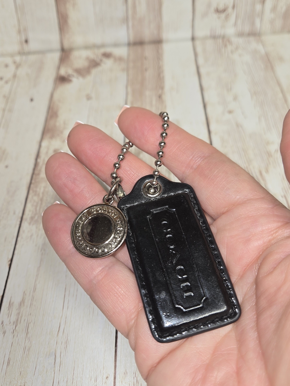 Coach Black Leather Hangtag Keychain Charm Silver Tone - Picture 4 of 13